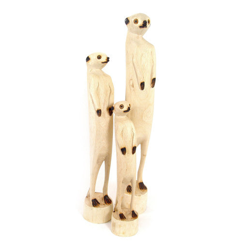 Standing jacaranda-wood meerkat sculpture for shelf or desk decor.