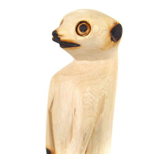 Standing meerkat sculpture hand-carved from jacaranda wood.