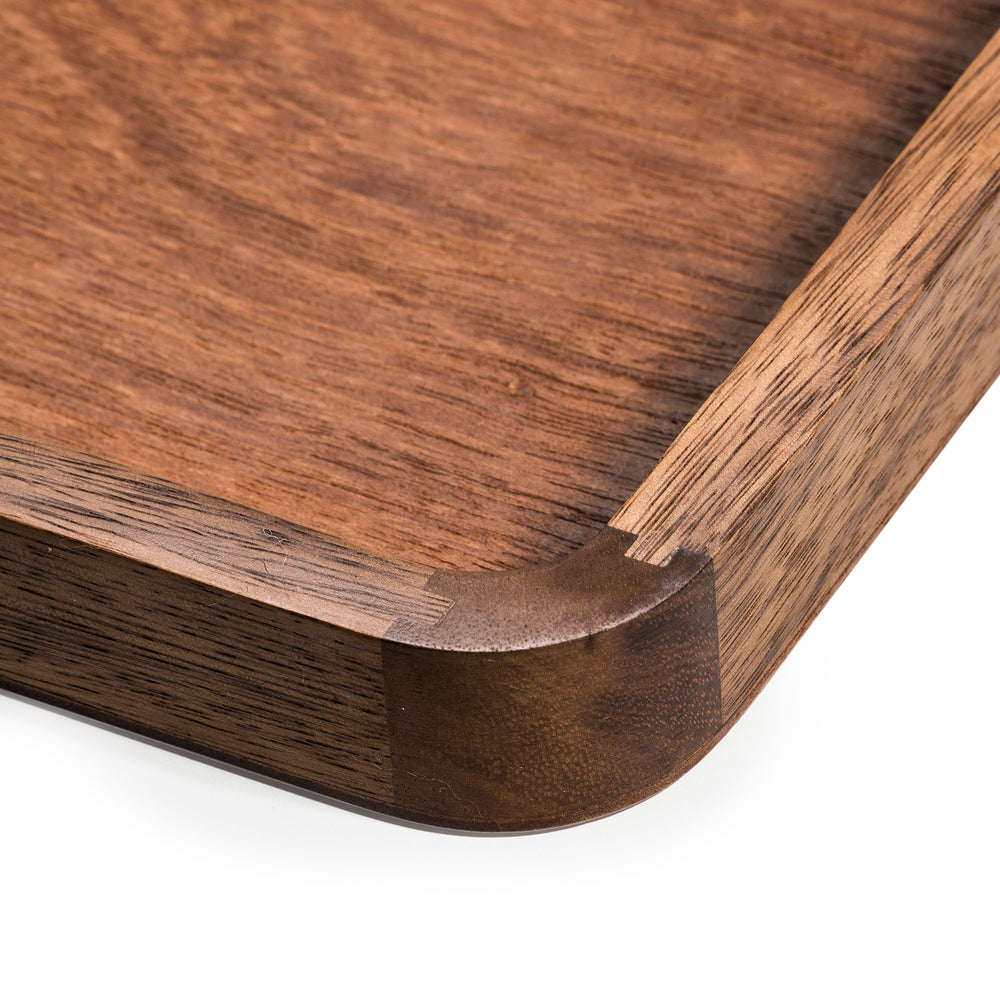 Acacia wood serving tray, 18 by 14 inches, showing rich natural wood grain