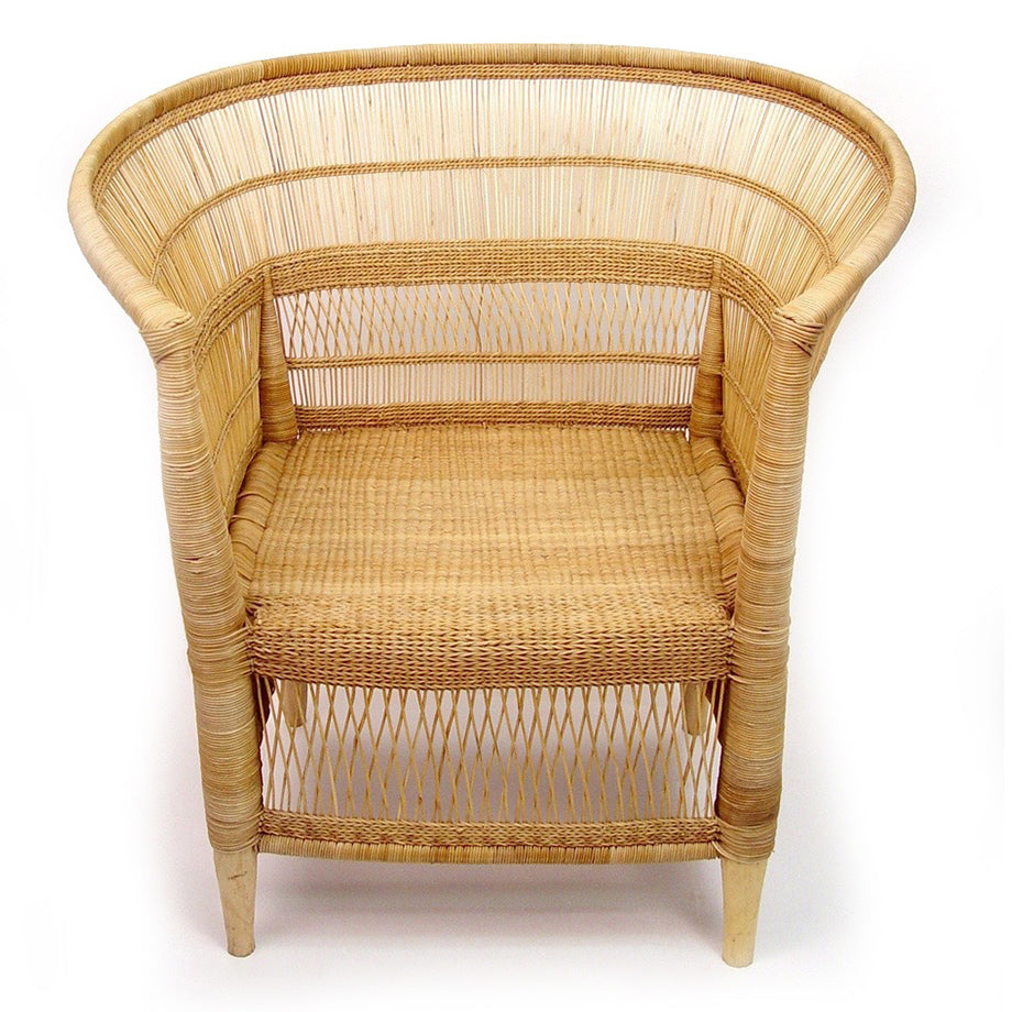 Malawi cane chair in natural finish, handwoven cane on hardwood frame