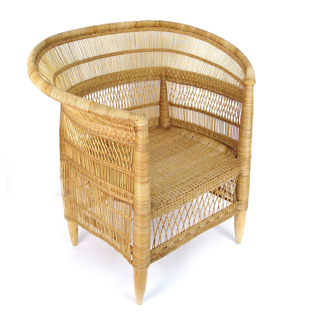 Malawi cane chair in natural finish with woven cane seat and backrest.
