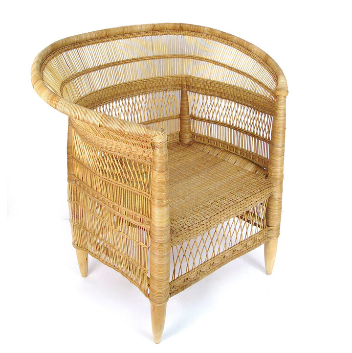 Malawi cane chair in natural finish with woven cane seat and backrest.