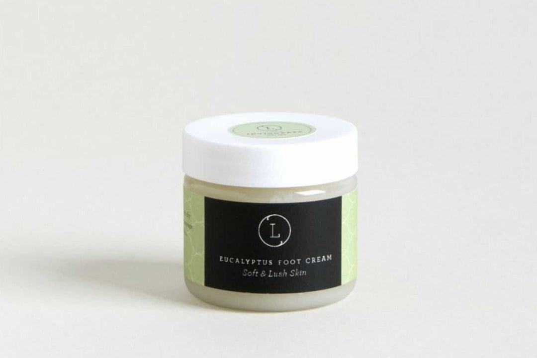 Lizush eucalyptus shea butter foot cream, a natural balm for dry, cracked feet.