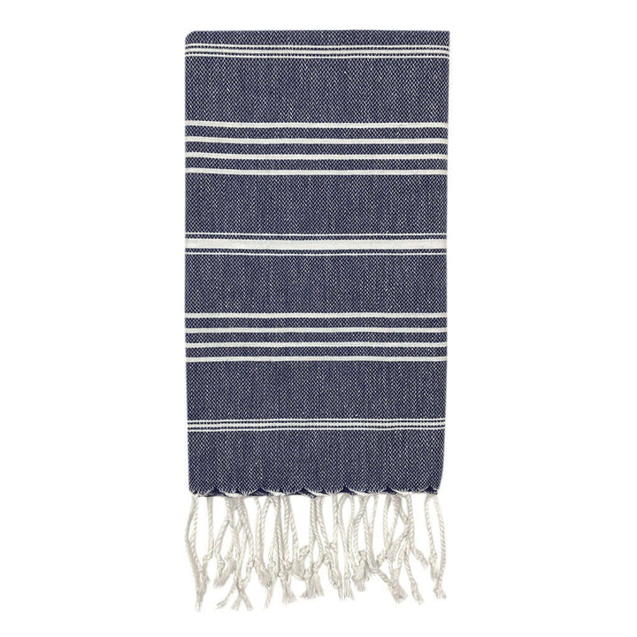 Navy blue Turkish hand towel, handwoven with a traditional pattern and soft cotton.