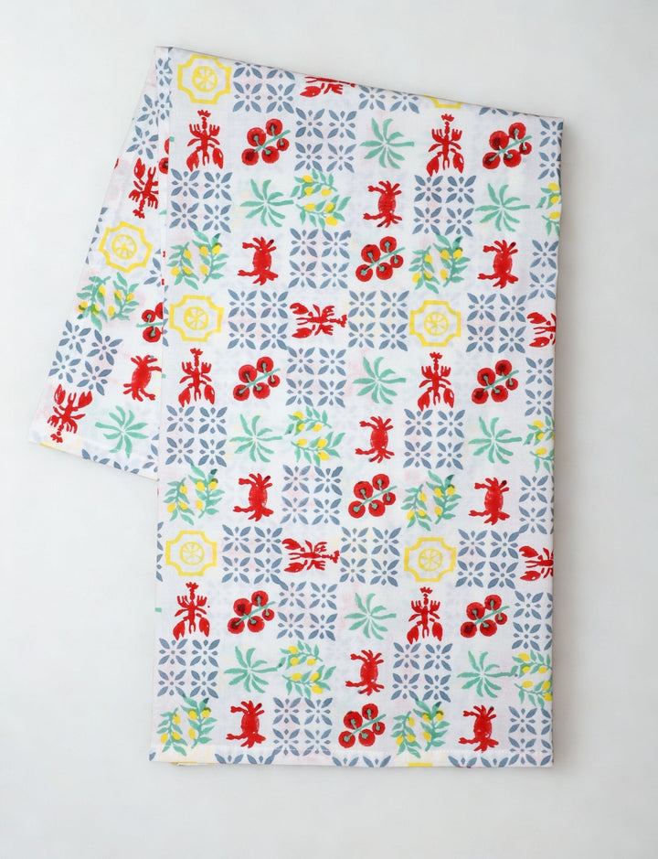 New Orleans Riviera cotton tea towel with a hand block printed design.