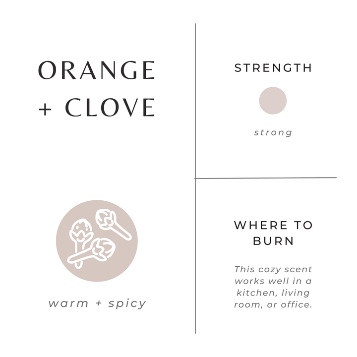 Orange clove travel tin candle with vibrant orange and clove scent graphic.