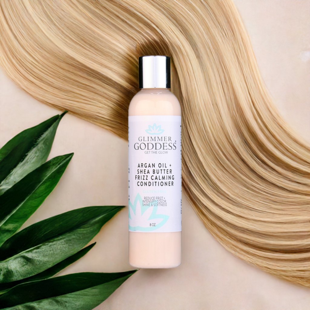 Organic argan hair conditioner with shea butter for moisturizing hair.