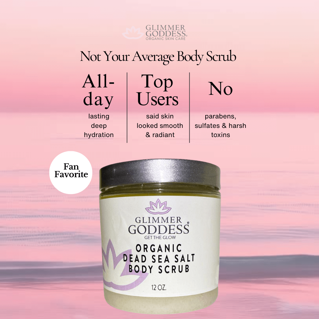Organic body scrub with Dead Sea salt and shea butter in a jar.