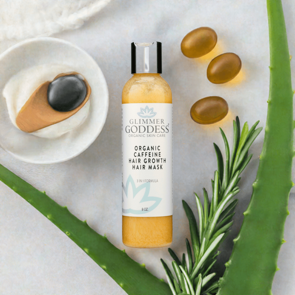 Organic caffeine hair mask with a volumizing formula in a jar.