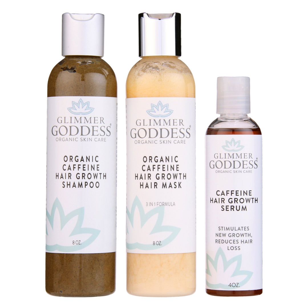 Organic caffeine hair care trio with natural hair care products.