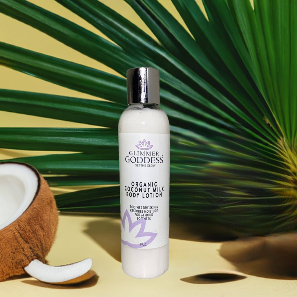 Organic coconut milk body lotion bottle.