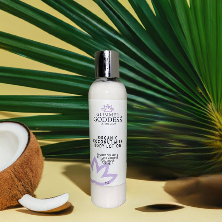 Organic coconut milk body lotion bottle.