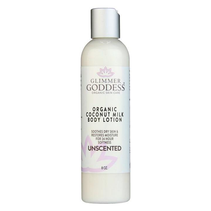 Organic coconut milk body lotion for soft, hydrated skin.