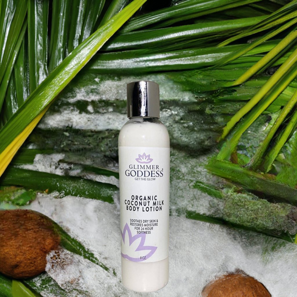 Organic coconut milk body lotion for hydration.