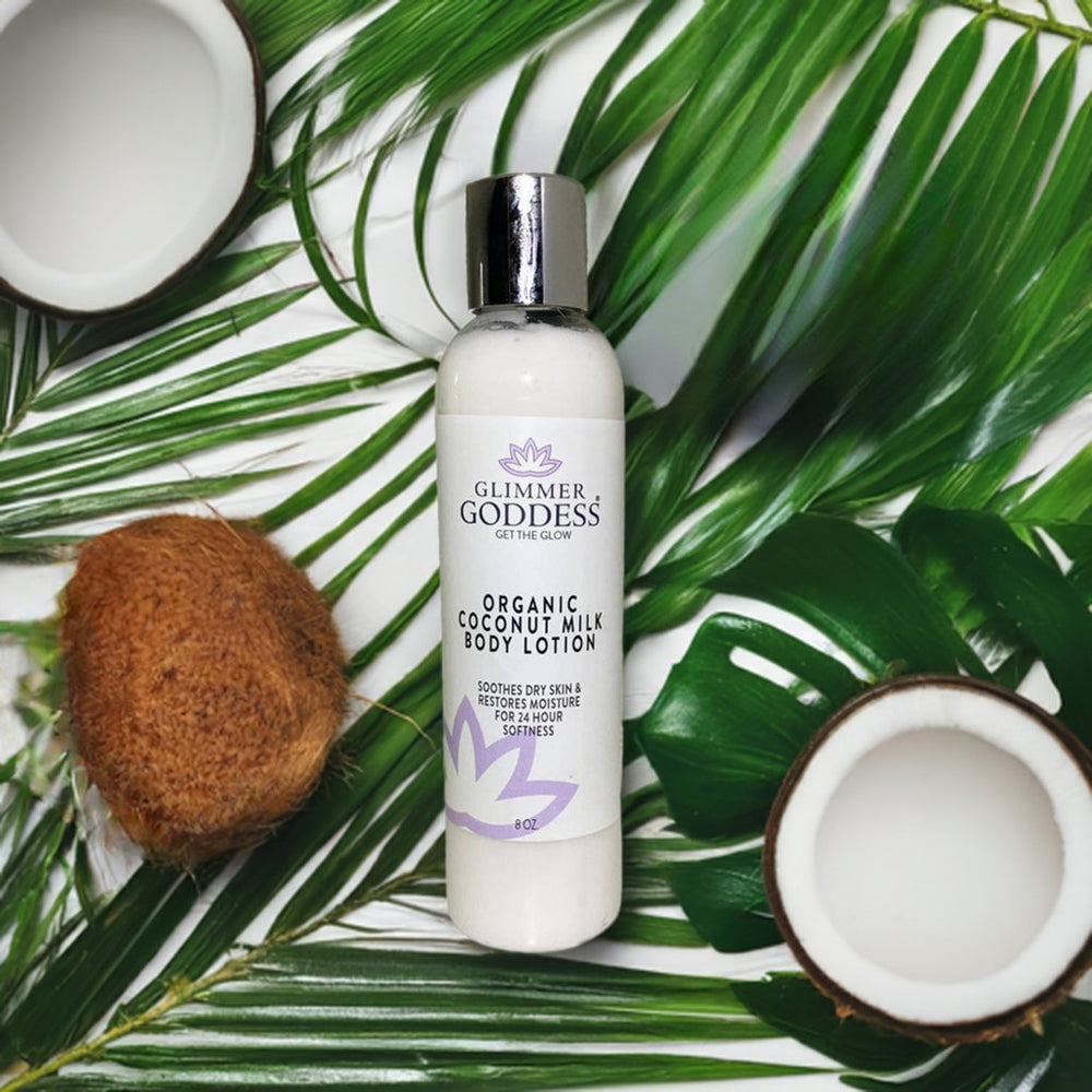 Organic coconut milk body lotion, hydrating formula.
