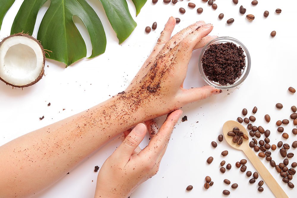 Organic body scrub with Dead Sea salt and shea butter, textured scrub in a jar.