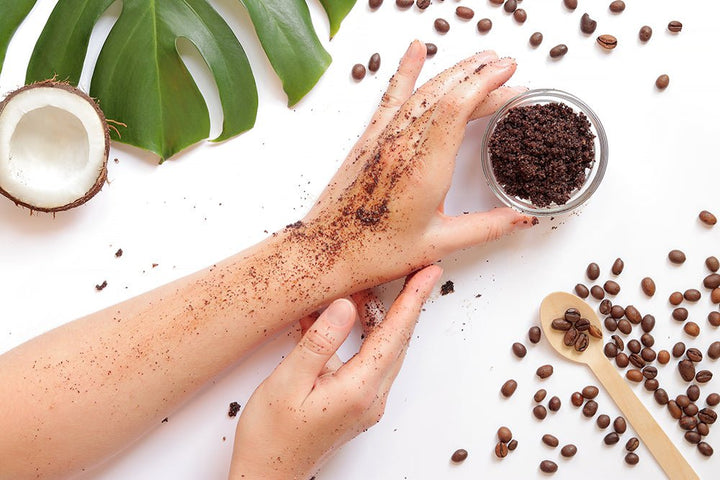 Organic body scrub with Dead Sea salt and shea butter, textured scrub in a jar.