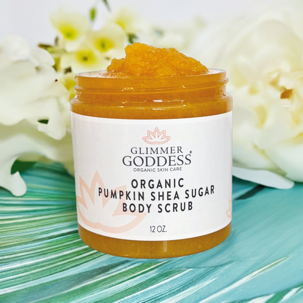 Organic pumpkin sugar body scrub with shea butter, creamy scrub in a jar.
