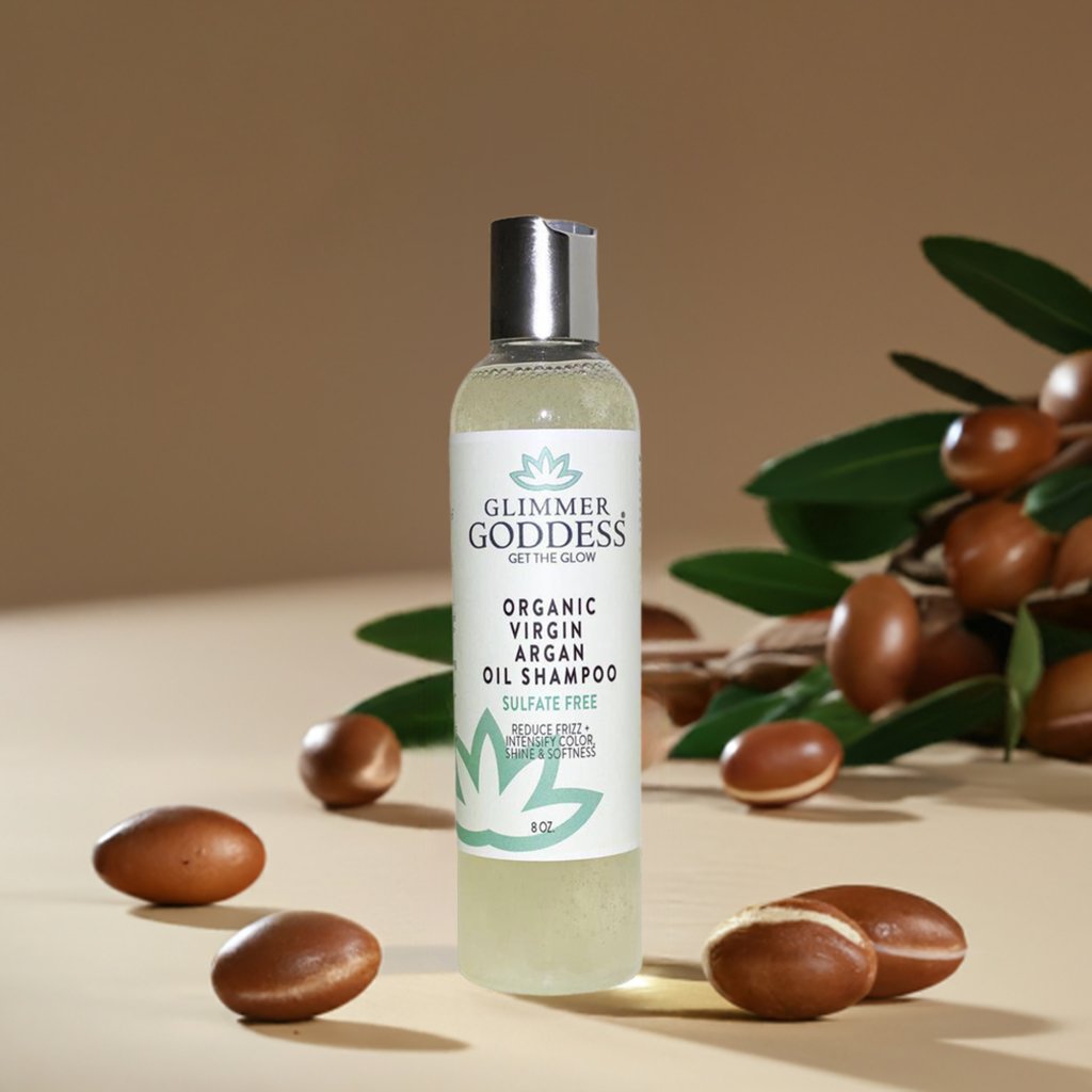 Organic argan oil shampoo, sulfate-free, for gentle cleansing.