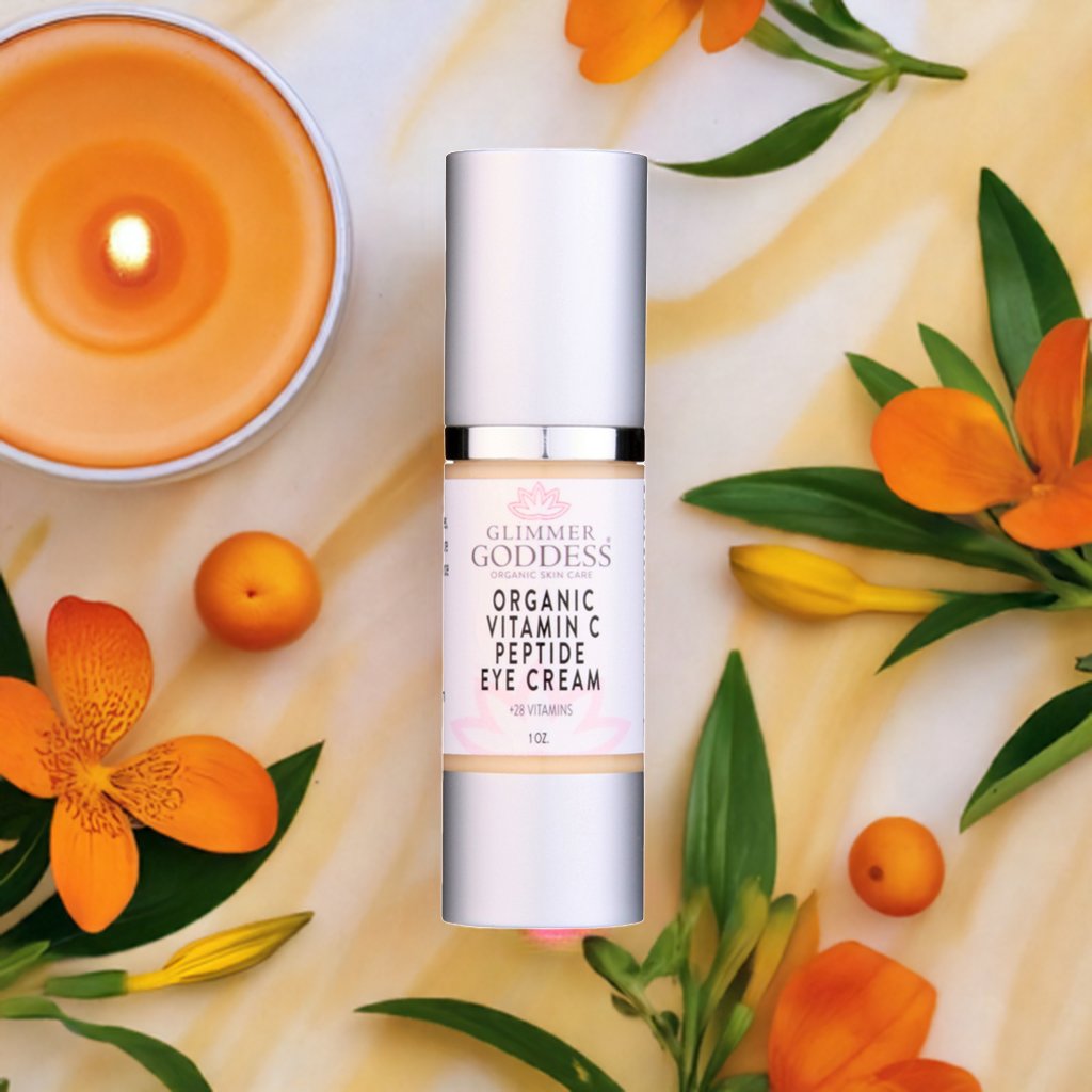 Organic vitamin C eye serum, brightening treatment for the under-eye area.