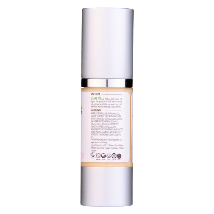Organic vitamin C eye serum in a glass dropper bottle.