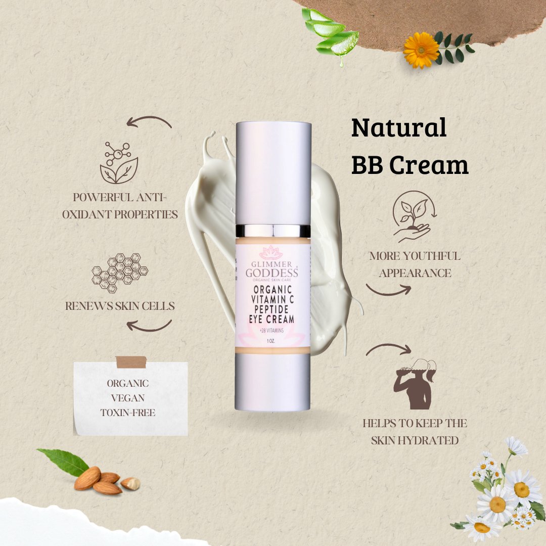 Organic vitamin C eye serum for brightening, in a glass bottle.