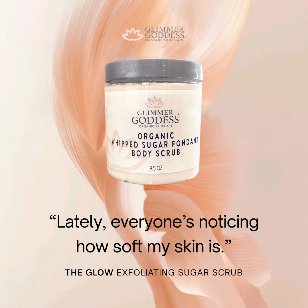 Organic whipped sugar body scrub with a smooth, creamy texture.