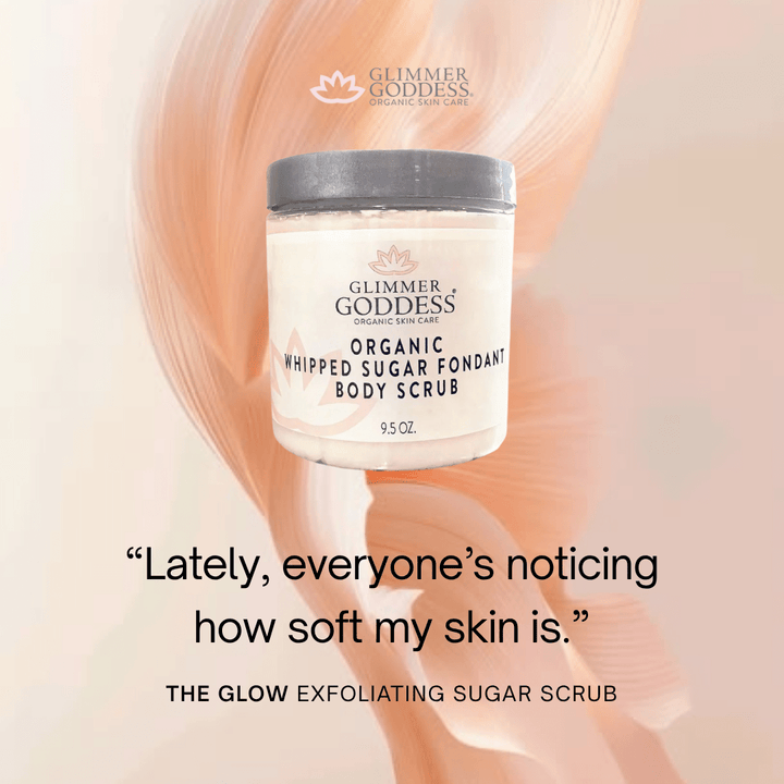 Organic whipped sugar body scrub with a smooth, creamy texture.