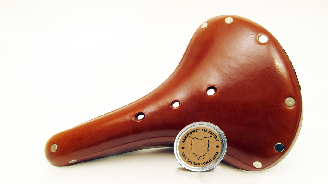 Brooklyn Leather Conditioner tin made with organic beeswax for leather care.