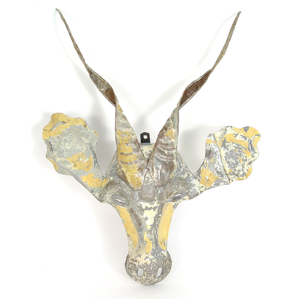 Recycled metal kudu antelope mask wall art, handmade in Zimbabwe.
