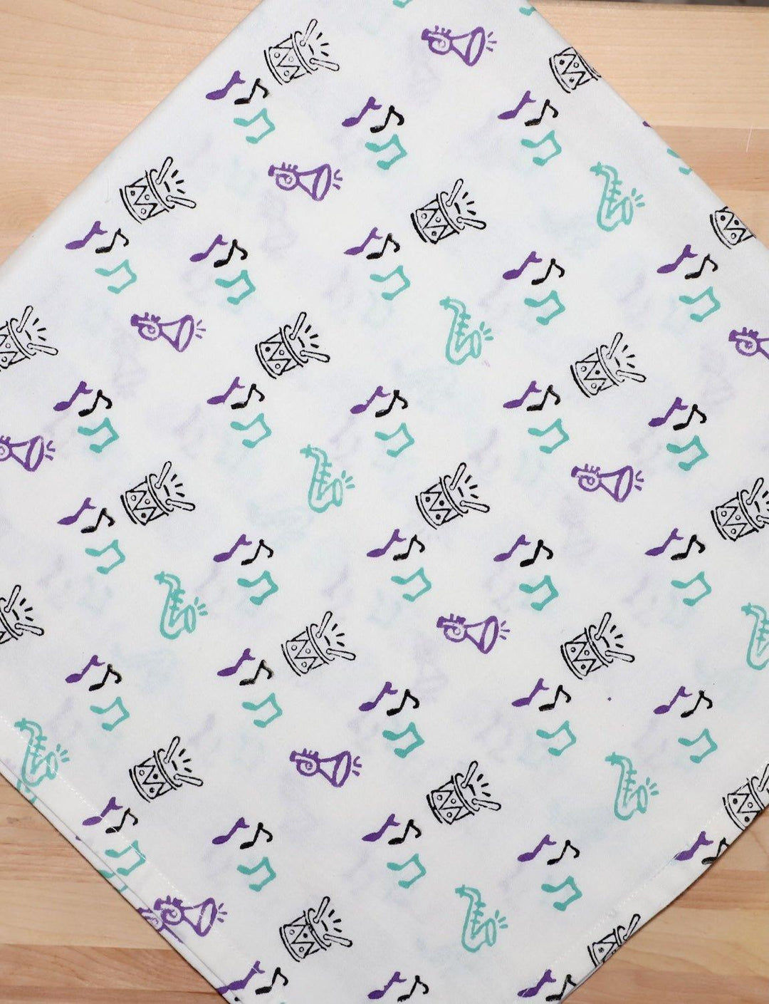 Second Line cotton tea towel, hand block printed.