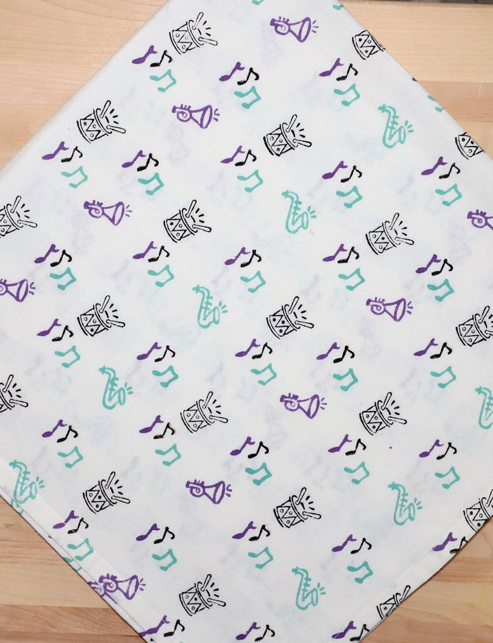 Second Line cotton tea towel, hand block printed.