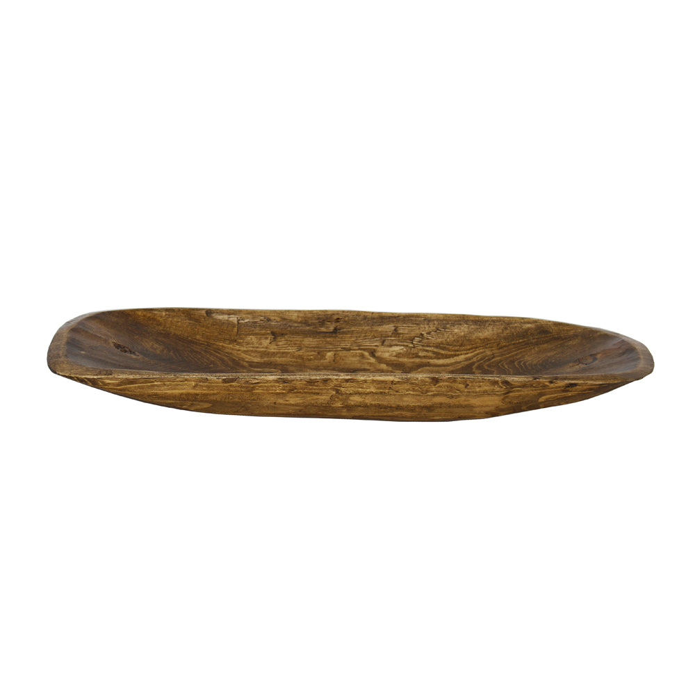 Handmade wooden dough bowl with a natural wood finish and sturdy, handcrafted design.