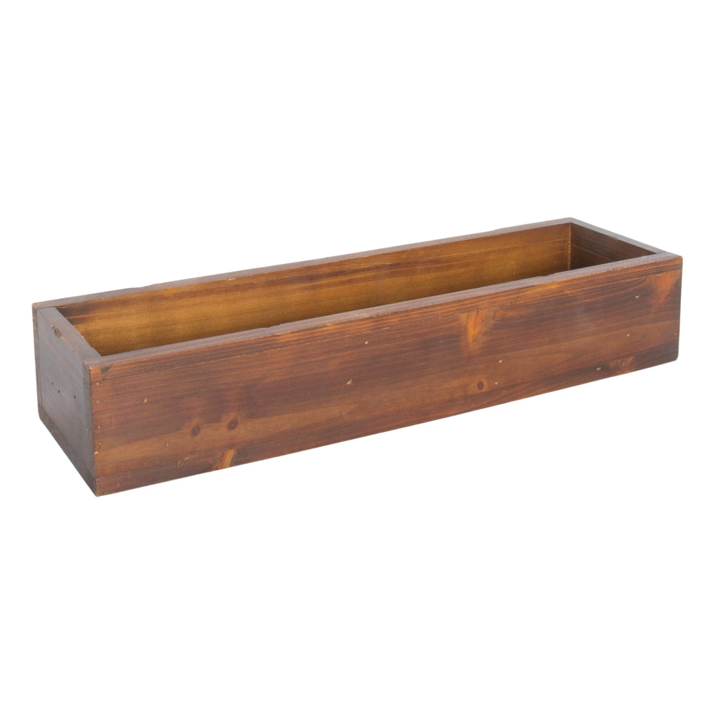 Handcrafted wooden planter box with a rustic finish, for indoor or outdoor plants.
