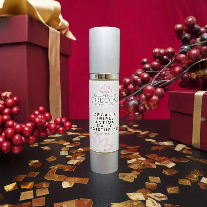 Organic daily face moisturizer with SPF 30 in a tube.