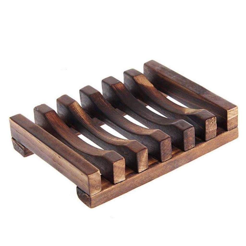 Handcrafted bamboo soap dish with center drainage groove to keep soap dry