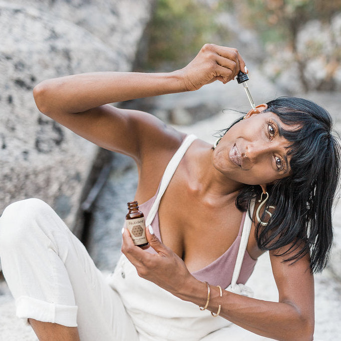 Ayurvedic ear oil with sesame and lavender and natural ingredients.